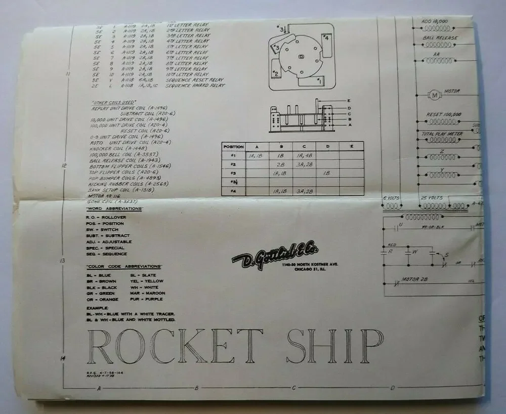 Rocket Ship 1958 Pinball Machine Game Repair Schematic Wiring Diagram Original